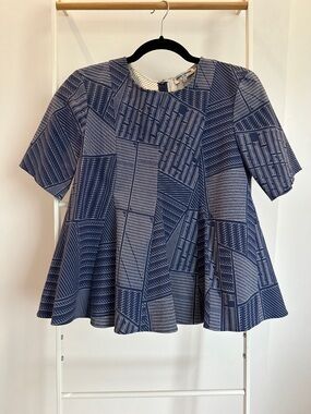 Opening Ceremony Navy and White Geometric Peplum Tunic